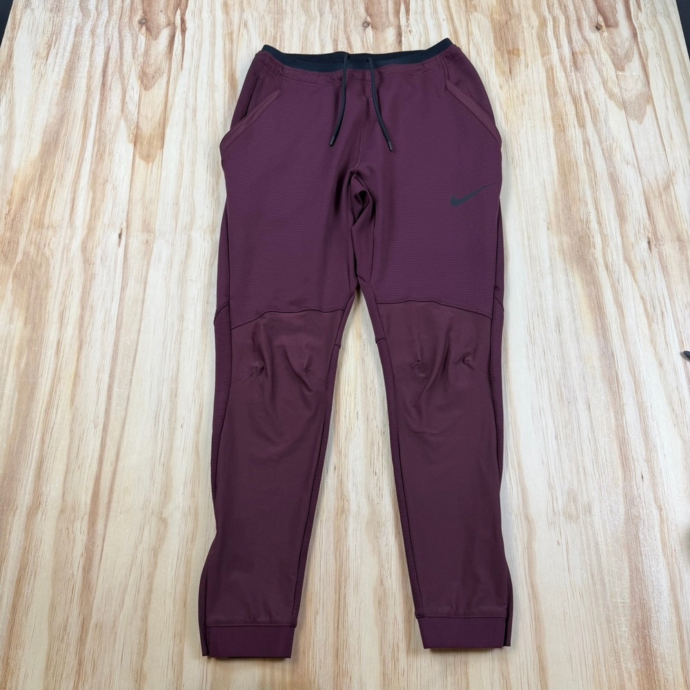 Nike Pro Women's Small Maroon Red Thermal Dri-FIT Tapered Jogger Pants Drawstrin